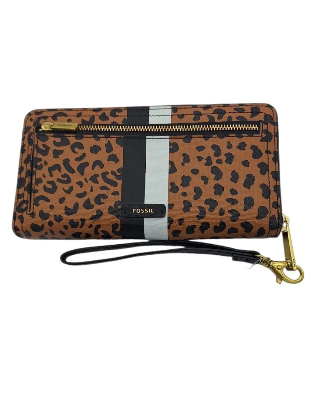 Fossil Logan Full Zip Around Leopard Print Wallet Clutch